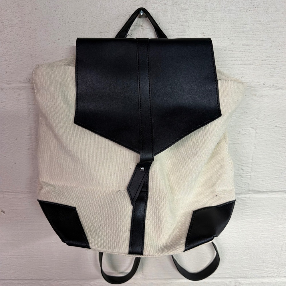 Deux Lux Canvas Backpack Black Cream Faux Leather Trim Two Tone Minimalist Bag